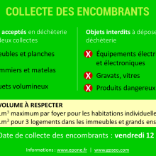 collecte des encombrants - Total maximum : 2 m de long et Poids max : 50 kg