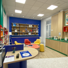 Espace détente et bibliothèque partagée